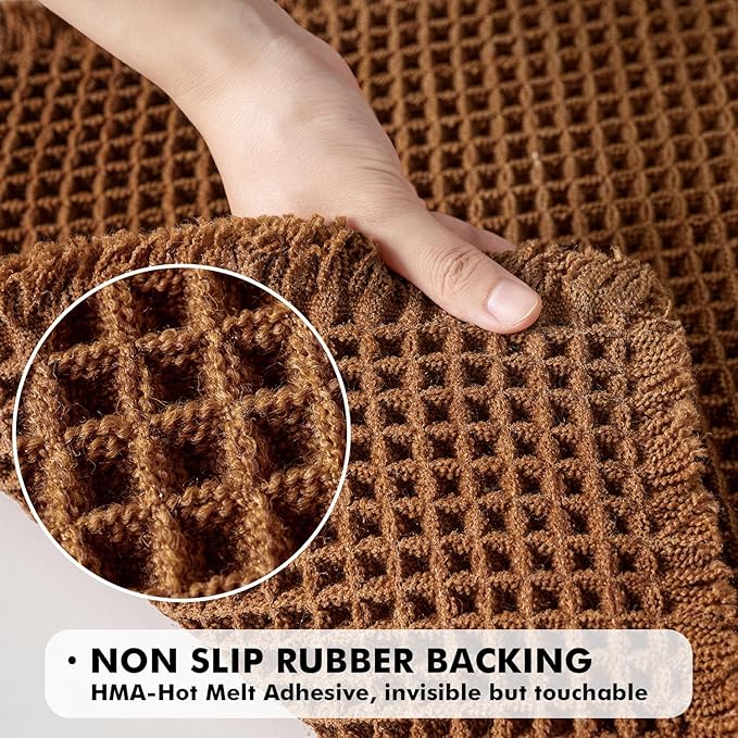 MIULEE Set of 2 Waffle Bathroom Rugs, Fall Boho Bath Rugs Non Slip Washable, Super Absorbent Bath Mats, Ultra Soft Rubber Backed Shower Mats for Bathroom Floor, Tub and Shower, Terracotta, 24x36 Inch