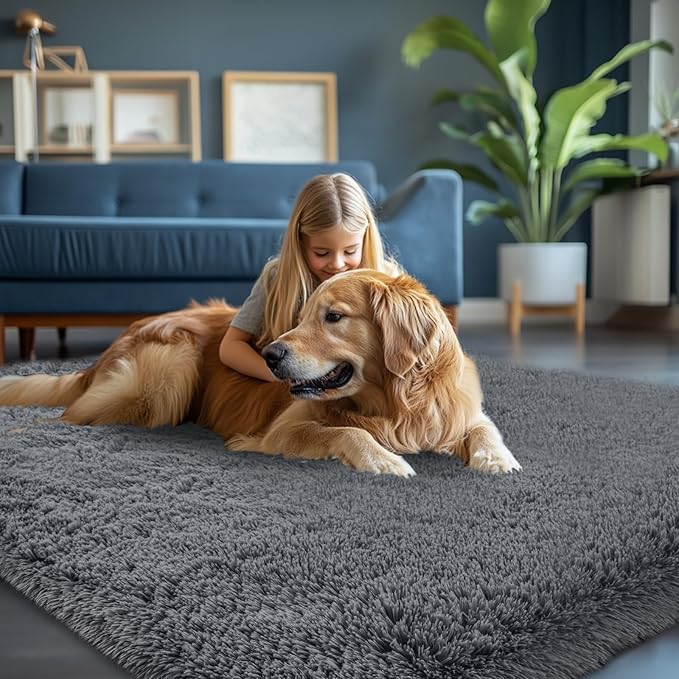 Fluffyrug 7x10 Area Rug for Living Room: Grey Shag Area Rug 7 X 10 Carpet for Living Room 7x10 Modern Indoor Soft Shaggy Fuzzy Floor Carpet for Bedroom
