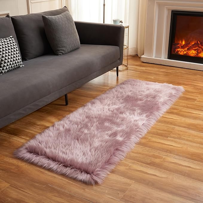 EasyJoy Ultra Soft Fluffy Rugs Faux Fur Rug Chair Cover Seat Pad Fuzzy Area Rug (Light Purple, 2x6 ft Rectangle)