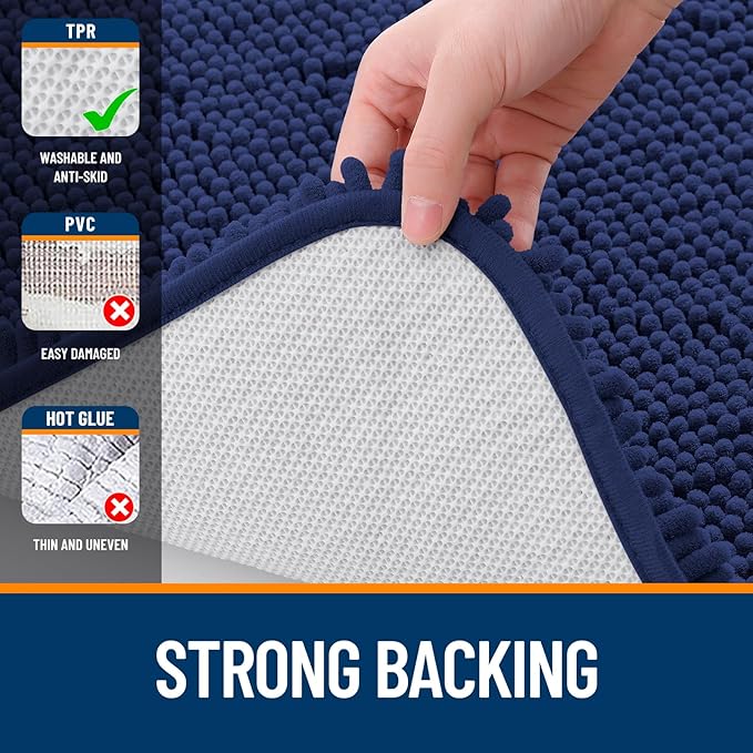 OLANLY Small Bathroom Rugs 24x16, Soft Absorbent Chenille Bath Rugs, Rubber Backing Quick Dry, Machine Washable Bath Mats for Bathroom Floor, Tub and Shower, Home Decor Accessories, Twilight Sapphire