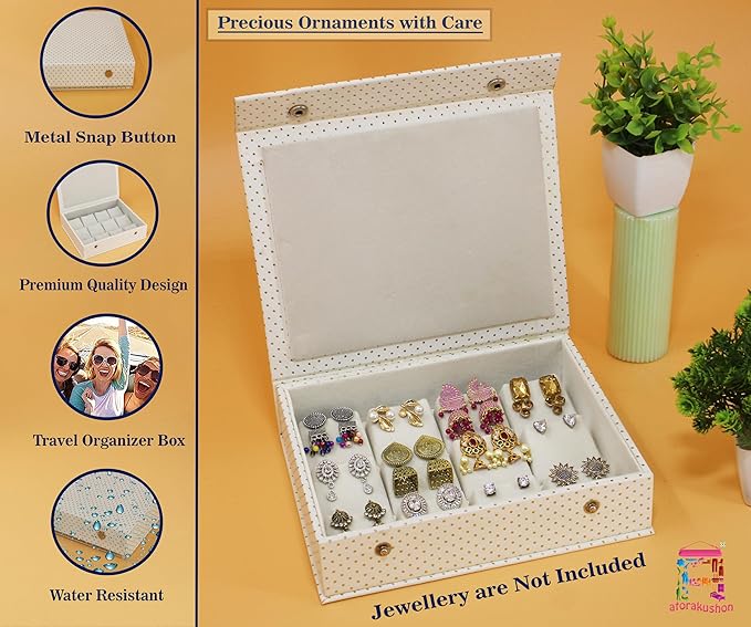 atorakushon PU Leather Makeup jewellery accessories Vanity box to nicely organize the jewellery Jhumka Earrings Cosmetic Necklace and carry it along anywhere easily for Woman (Cream)