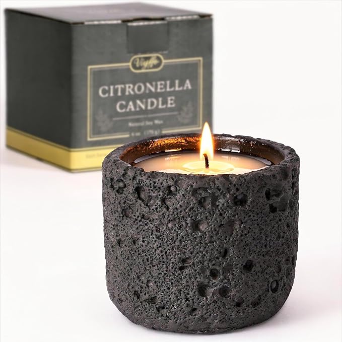 Viyffo 6oz Citronella Candle Outdoor, Small Citronella Candle Indoor, Candles for Home Scented, Non Toxic Soy, Black Ceramic Jar for Patio, Backyard Décor & Camping Gift (12+ Hours Burn)