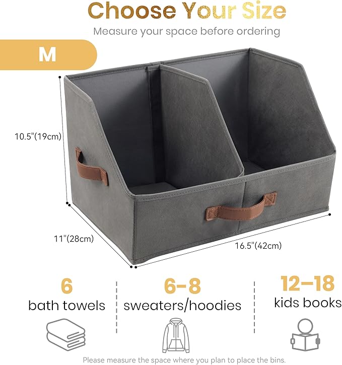 Closet Organizers And Storage - UPGRADED HEIGHT Trapezoid Storage Bin W/ Handles & Adjustable Dividers, Fabric Collapsible Storage Bins For Clothes Storage & Shelf Organizer (6pcs, Medium, Dark Gray)