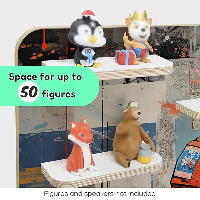 stadtecken Wooden Shelf for Music Box I Suitable for The Toniebox and ca. 50 Tonies I Perfect Storage in The Children's Room I for Setting up or Hanging (Large, Astronaut)