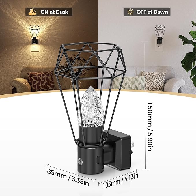 DORESshop Led Night Light, Night Lights Plug into Wall, Dusk to Dawn Sensor, 0-100LM Adjustable Brightness, 3000K Soft White, Farmhouse Vintage Nightlight for Bedroom, Bathroom, Hallway