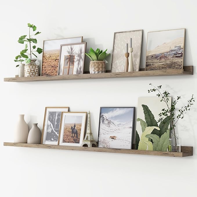 FLYJOE Picture Ledge Shelf, Floating Shelves Set of 2, 56 Inches Long Large Nursery Book Shelves for Toys Storage, Kids Bookshelf Wall Mounted for Living Room Bedroom Decor Books Photo Frames,Grey