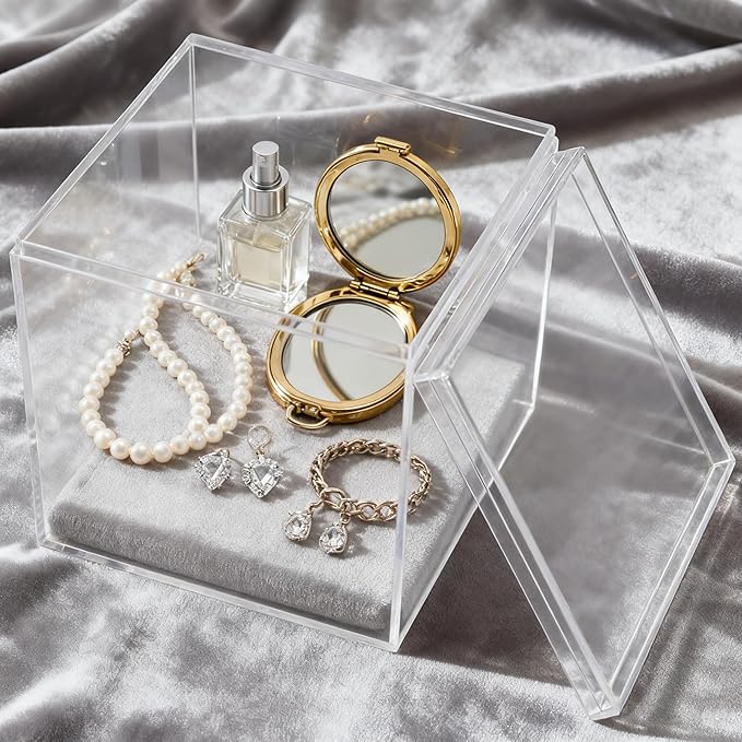 KissYou Acrylic Box Clear Boxes with Lid for Display Small Acrylic Square Cube Jewelry Storage Boxes Graduation Wedding Birthday Candy Boxes Party Decoration Decorative Box