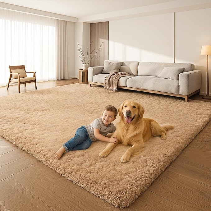 6x9 Rugs for Living Room, Rugs for Bedroom,Plush Fluffy Carpet, Non-Slip Upgrade Beige Rug, Suitable for Kids Dorm Home Decor Aesthetics.