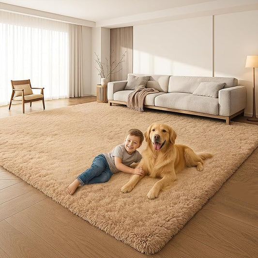6x9 Rugs for Living Room, Rugs for Bedroom,Plush Fluffy Carpet, Non-Slip Upgrade Beige Rug, Suitable for Kids Dorm Home Decor Aesthetics.