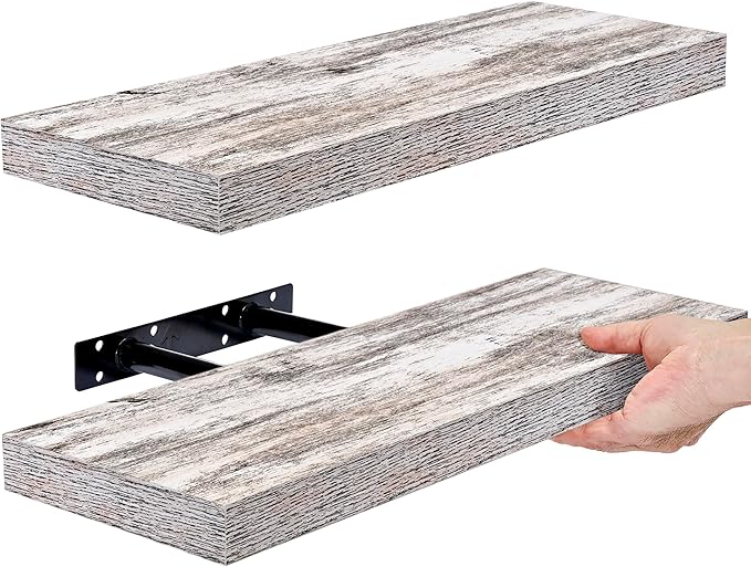 Sorbus Floating Shelves - 2 Pack 16 Inch Rustic & Blue Wall Shelves for Bedroom, Kitchen, Living Room, Bathroom Shelves, Home Decor, Office - Floating Shelf for Trophy, Books, Frames, Toilet Paper