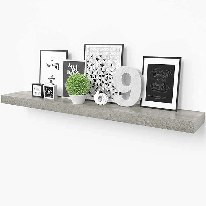 Ballucci Floating Shelf, 36" Wood Wall Shelf with Invisible Brackets for Bathroom, Living Room, Bedroom, Kitchen, Nursery, 6" Deep, Rustic Gray