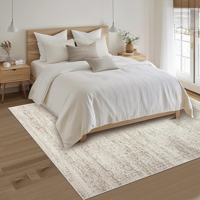 Srugn Washable Rugs 4x6 Area Rugs for Living Room,Bedroom,Kids Room,Nursery- Ultra Soft Faux Wool Small Carpets,Non Slip&Non-Shedding Low Pile Vintage Print Rugs for Enterway,Home Office Decor