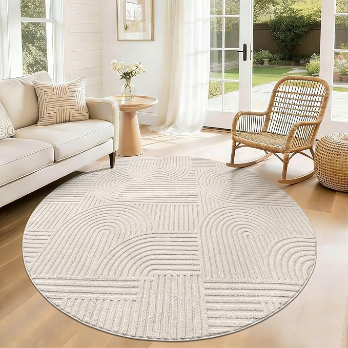 Pauwer 6ft Washable Area Rugs for Living Room Modern Beige Solid Color Soft Fluffy Rugs for Bedroom Non Slip Boho Accent Indoor Mat Floor Carpet Cover for Kids Dining Room Kitchen Office