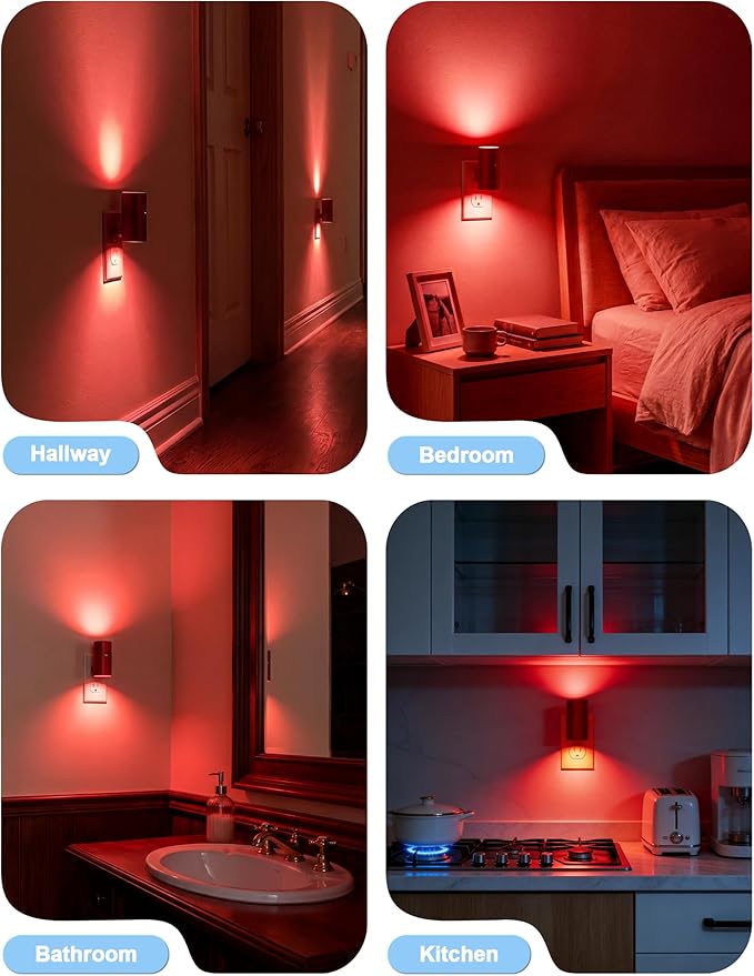 VOLISUN Red Night Light Plug into Wall, LED Night Lights with Light Sensor, Sleep Aid Red, Dimmable Night Light for Christmas, Holiday Decor, Hallway, Bedroom, 4 Pack