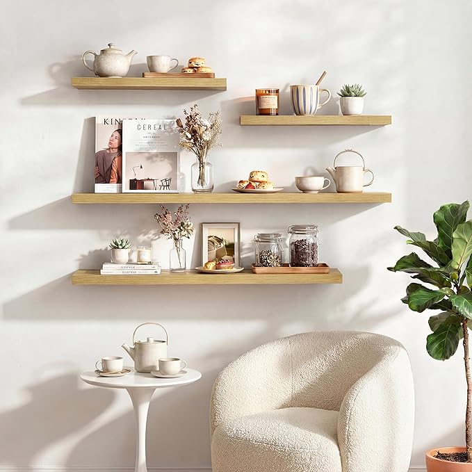 Dreamland 36 Inches Floating Shelves for Wall, 9.3" Deep Long Floating Shelves Set of 2, Large Display & Storage Shelf, Wall Shelf for Bathroom Bedroom Living Room Kitchen Office, Oak