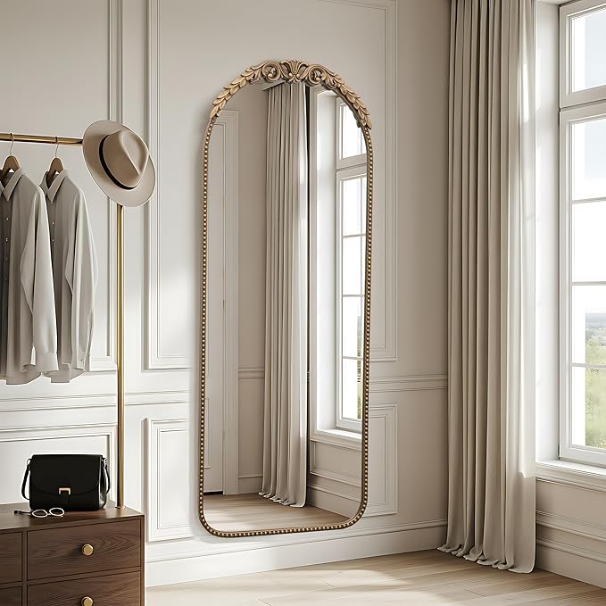 Besdomus Vintage Full Length Mirror: 56"x 21" Large Gold Floor Mirror - Traditional Ornate Baroque Antique Body Mirrors for Bedroom/Cloakroom/Entryway/Hallway/Wall - Home Decor for Living Room