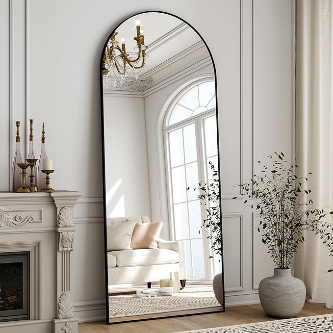 Arched Full Length Mirror 59"x16", Floor Standing Body Mirror with Aluminum Frame,Leaning Hanging for Bedroom Cloakroom Living Room Black