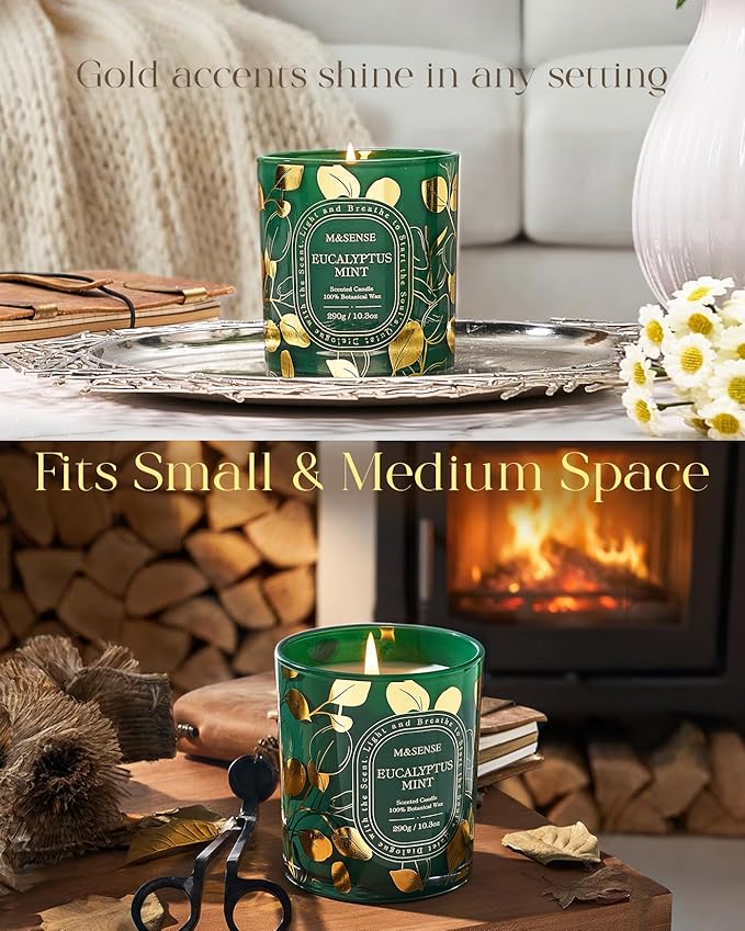 M&SENSE Eucalyptus Mint Scented Candle, Non-Toxic Soy Wax Natural Candles, 55 Hours Long Burning 10.3oz, Calm Aromatherapy Home Fragrance Home Decor, Self-Care Gifts for Women