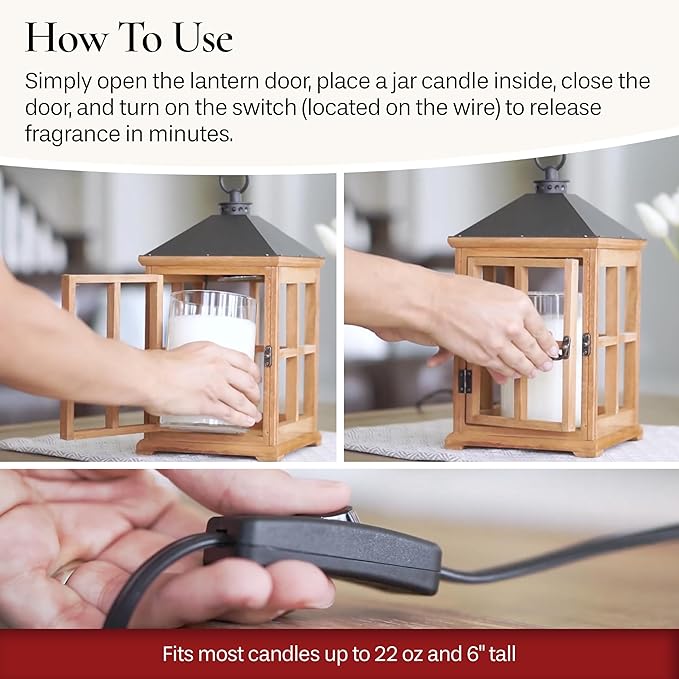 Candle Warmers Etc. White Wooden Farmhouse Lantern – for Top-Down Warming & Flame-Free Fragrance