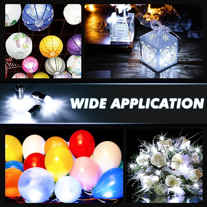 LIHAO 24x Battery Operated LED Party Lights Bulbs for Paper Lantern Balloons Party Decoration, Waterproof - White