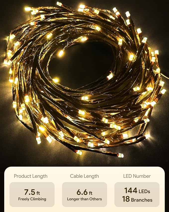 NIDISETPJAS Enchanted Willow Vine Lights with Remote, Christmas Swags Decorations Indoor Room Decor, 18 Branches 144 LEDs Lighted Willow Vine Lights for Walls Bedroom Home Decor
