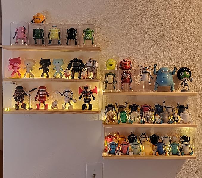 Clear Acrylic Display Shelf Case for Mini Funko Pop, Wooden Display Stand Riser 2 Layer Storage Rack for POP MART The Monsters Lazy Yoga Action Figures Collectibles Toys, 15.55" W x 3.78" D x 10.8" H