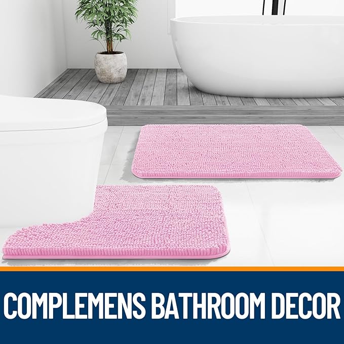 OLANLY Bathroom Runner Rugs 47x24, Extra Soft Absorbent Chenille Bath Rugs, Rubber Backing Quick Dry, Machine Washable Long Bath Mats for Bathroom Floor, Tub and Shower, Home Decor Accessories, Pink