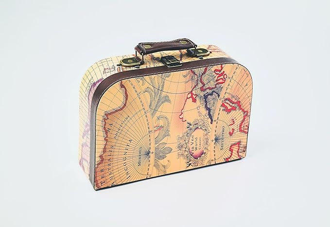 wald imports - Paperboard Suitcases -Decorative Storage Boxes - Suitcase Set for Decoration, Storage, and More (Faux Leather Map 2)