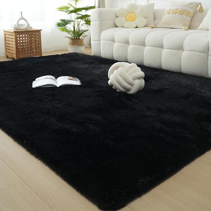 Area Rugs 9x12 Living Room: Black Shag Rug 9x12 Area Rugs - Large Plush Fluffy Carpet for Living Room