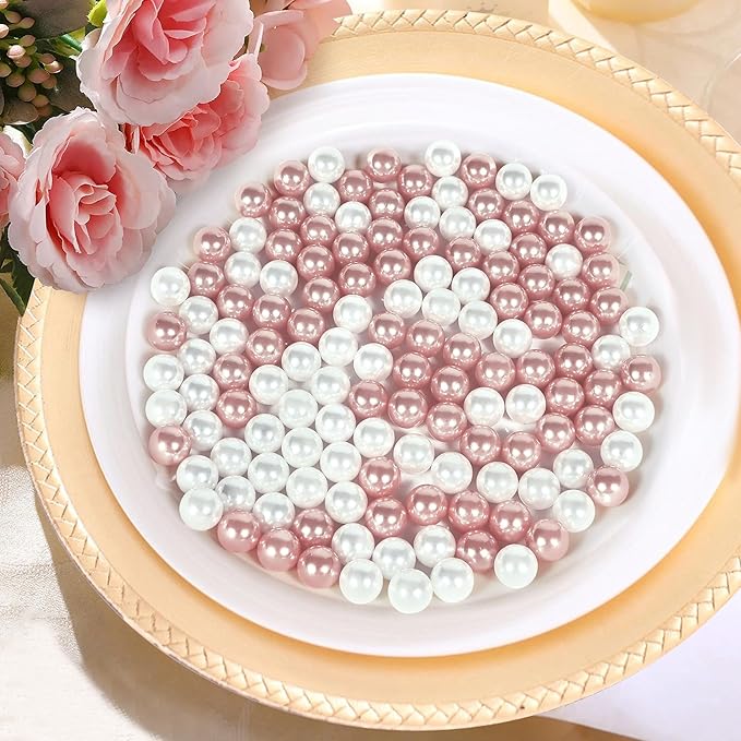 2800Pcs Cream and Rose Gold Vase Filler Pearl Beads for Crafting 6mm Beads No Holes Decor Suitable for Wedding Decor, Party Decorations, Centerpiece Table Decorations