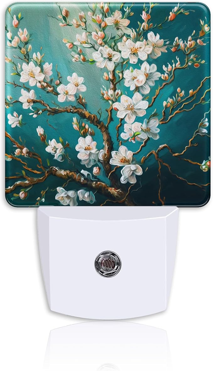 Night Light,Blossoming Almond Tree Oil Painting Plug-in Night Light Auto Dusk-to-Dawn Sensor Energy Efficient LED Lamp for Room Decor,Hallway,Kitchen,Bathroom,Nursery,Stairs
