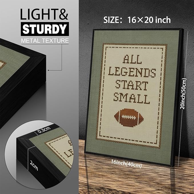Positive Affirmations Wall Art Boys Sports Football Canvas Poster All Legends Start Small Motivational Quote Prints for Nursery Room Wall Decor 16X20 inch Aluminum Framed