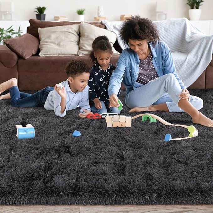 5x7 Fluffy Fuzzy Area Rug for Living Room Bedroom, Ultra Soft Rugs for Living Room, Modern Shaggy Carpets Rug for Boys Girls Dorm Nursery Home Decor Aesthetic, Upgrade Non-Slip Durable, Charcoal Grey