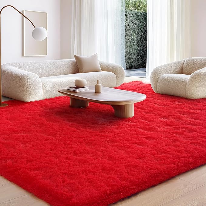 BENRON Soft Fluffy Rugs for Living Room 8 x 10 Red, Extra Large Area Rug for Bedroom Dining Table Office Kids Nursery Room, Machine Washable