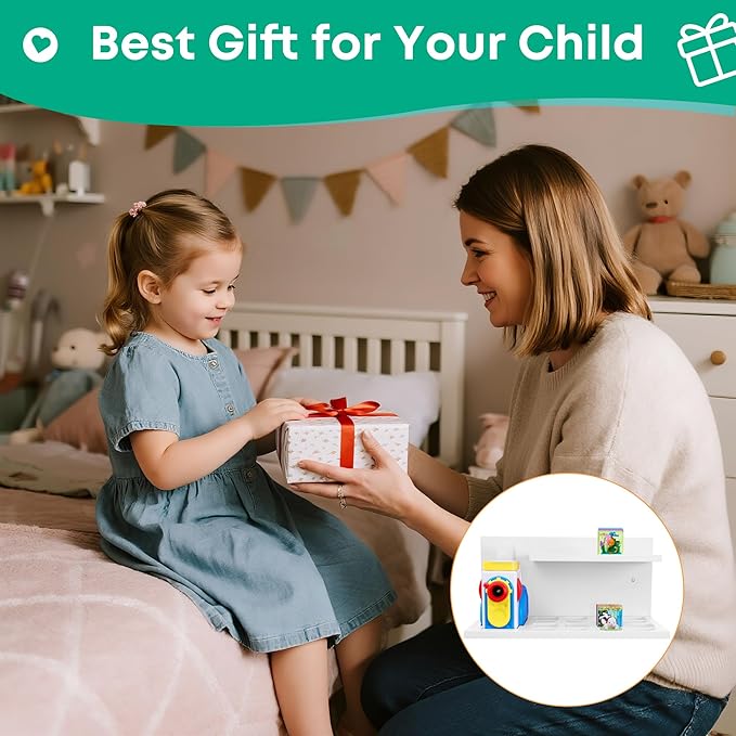 PHOENANCEE Floating Shelves for Little Tikes Story Dream Machine,Wall Shelf for Little Tikes Projector Books Audio Play Character Storage Tray Organizer for Toddlers and Kids Girls Boys,Pine(White)
