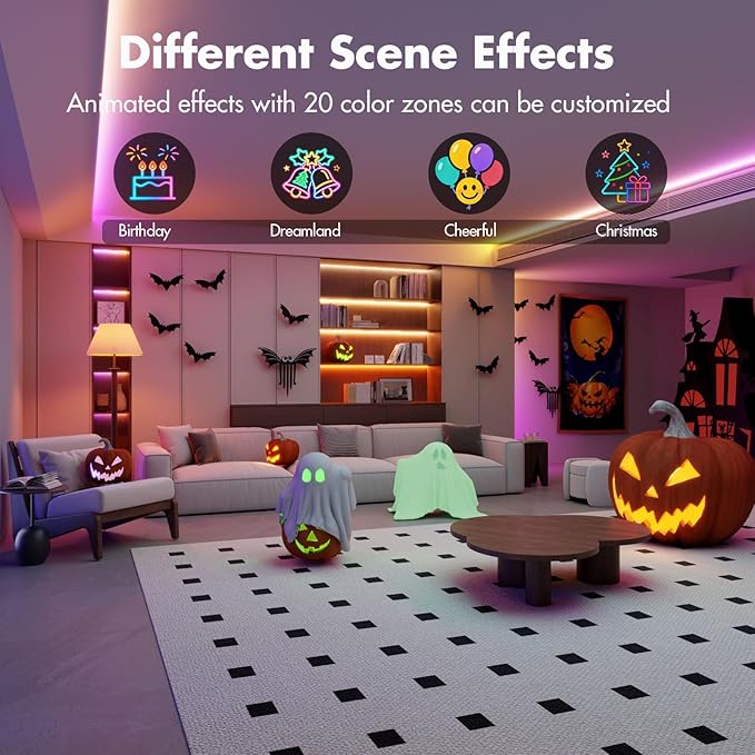 Smart IC RGB LED Strip Lights 100FT, Segmented DIY Color Changing, Rainbow Chasing Effects, WiFi App/Voice Control, Music Sync, Works with Alexa&Google Assistant,Lights for Bedroom Decor(2x50FT)