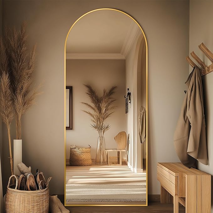 Full Length Mirror, 59"x19" Oversized Arched Mirror Large Standing Mirrors, Tall Mirrors Body Floor Mirror for Bedroom Living Room Aluminum Frame, Gold
