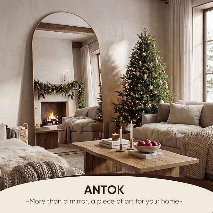 Antok 78" x38” Arched Full Length Floor Mirror, Gold Aluminum Frame, Free Standing/Wall Mount/Leaning for Bedroom, Living Room, Dressing Room