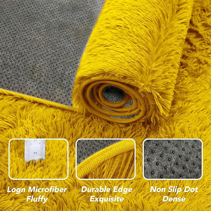 Yellow Living Room Area Rug 6x9: Shag Area Rugs for Bedroom - Shaggy Soft Cozy Carpet for Kids Room Home Decor (Yellow,6x9 Feet)