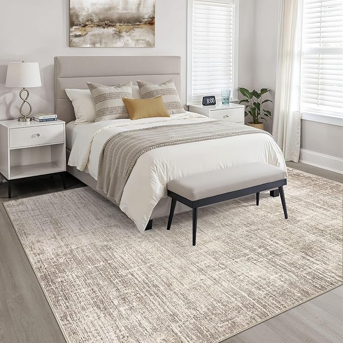 5x7 Area Rugs Living Room: Washable Large Neutral Brown Rug Abstract Soft Modern Stain Resistant Indoor Floor Non-Slip Carpet for Bedroom Nursery Kids Office Playroom Dining Room Under Table Home