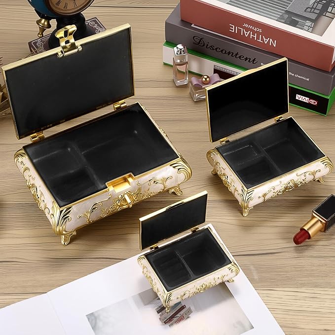Hipiwe Jewelry Storage Chest Rectangular Keepsake Storage Box Trinket Decorative Box for Rings Earrings Holder Gift for Women, Large