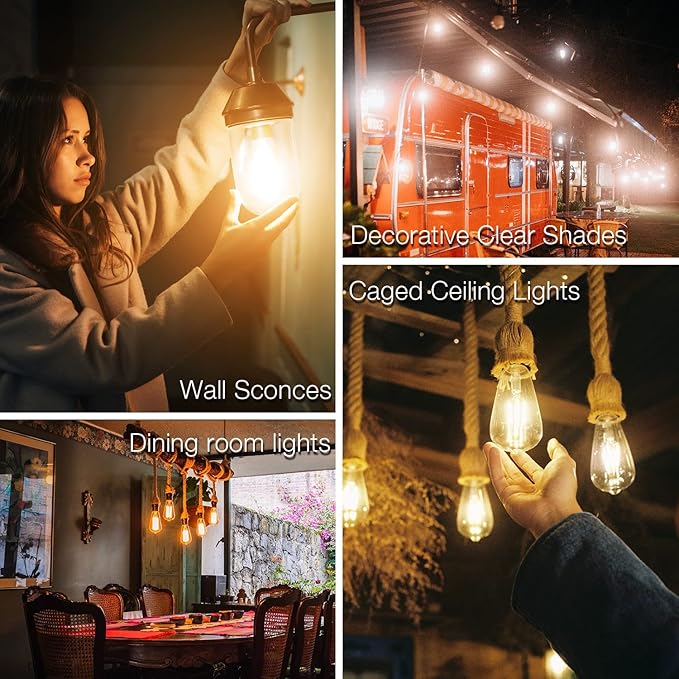 DAYBETTER 16 Pack Vintage LED Edison Bulbs, E26 Led Bulb 60W Equivalent, Dimmable Led Light Bulbs, High Brightness 800 LM Warm White 2700K, ST58 Antique LED Filament Bulbs, Clear Glass Style for Home