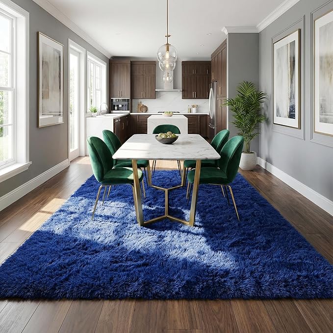 Large Area Rugs for Living Room, 7x10 Soft Fluffy Shaggy Rug, Machine Washable Non-Slip Plush Fuzzy Indoor Carpet, Aesthetic Home Decor for Bedroom,Kids Room,Nursery,Dorm, Dusty Blue