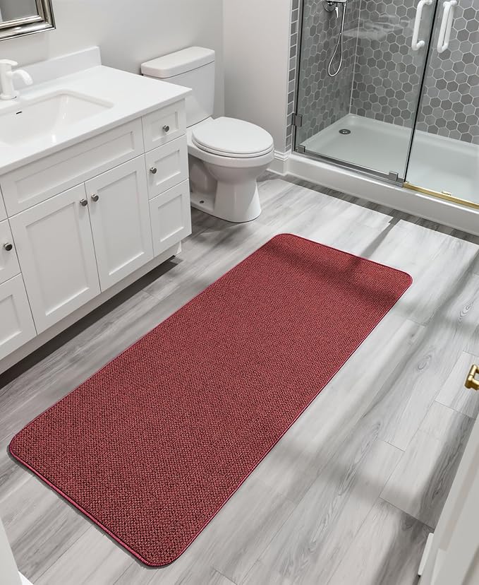 Bosap Bath Mat,Ultra Thin Bathroom Runner Rugs,Large Bath Mats for Bathroom,Quick Dry,Non-Slip,Machine Washable,Low Pile,Bath Rug,Shower Outside,Sink,Home Decor Accessories.Red,3'x6'(36x72inch)