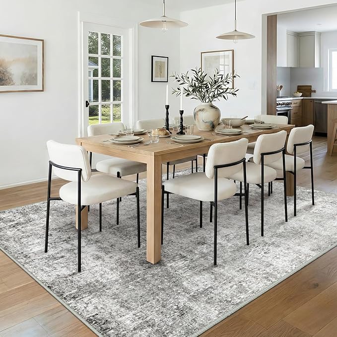 RELEANY Washable Area Rugs 9'x12' Non-Slip Modern Abstract Soft for Living Room Entryway Bedroom Nursery, Print Pattern, Gray White Grey