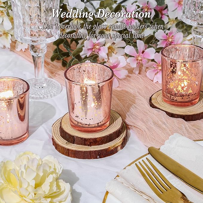 UPBUD Votive Candle Holders Set of 24, Speckled Mercury Rose Gold Glass Candle Holders for Wedding Centerpiece Table Decorations, Tealight Candle Holder for Party Bridal Shower Decor, Home Decor