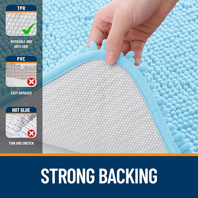 OLANLY Large Bathroom Rugs 44x32, Extra Soft Absorbent Chenille Bath Rugs, Rubber Backing Quick Dry, Machine Washable Bath Mats for Bathroom Floor, Tub and Shower, Home Decor Accessories, Sky Blue