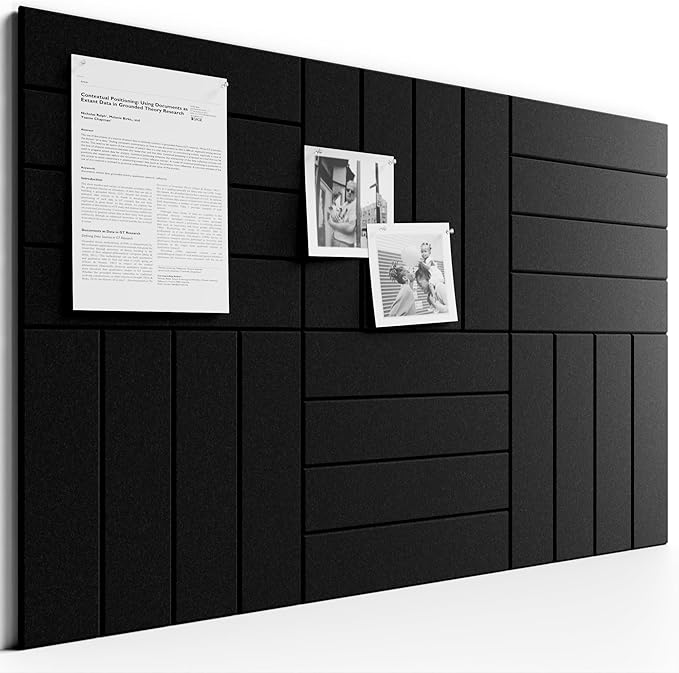 Bumusty Large Cork Board Alternative-36 x 24" Felt Bulletin Board Tiles, with 30 Pushpins, 40 Adhesive Tabs, Bold-Stripe 6-Pack, Cork Boards for Office Push Pin Board Felt Board-Black
