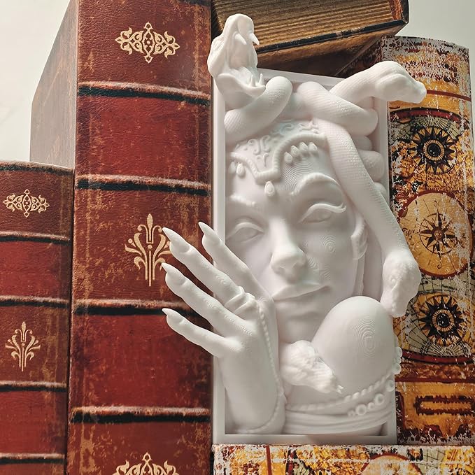 Medusa 3D Printed Decorative Bookend Lightweight Durable Book Shelf Accessories for Friends Stylish Bookend Ideal Home Decor Essential for Book Lovers (White Medusa)