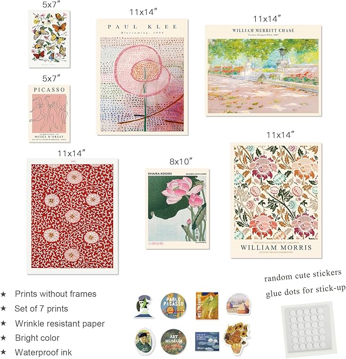 Habseligkeit Flower Posters for Room Aesthetic, Boho Wall Art Prints, Unique Vintage Wall Decor Aesthetic Eclectic Home Decor Bedroom Living Room Unframed, Set of 7